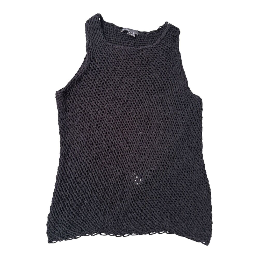 Vince Black Open Knit Mesh Tank Top Asymmetric Hem Size M